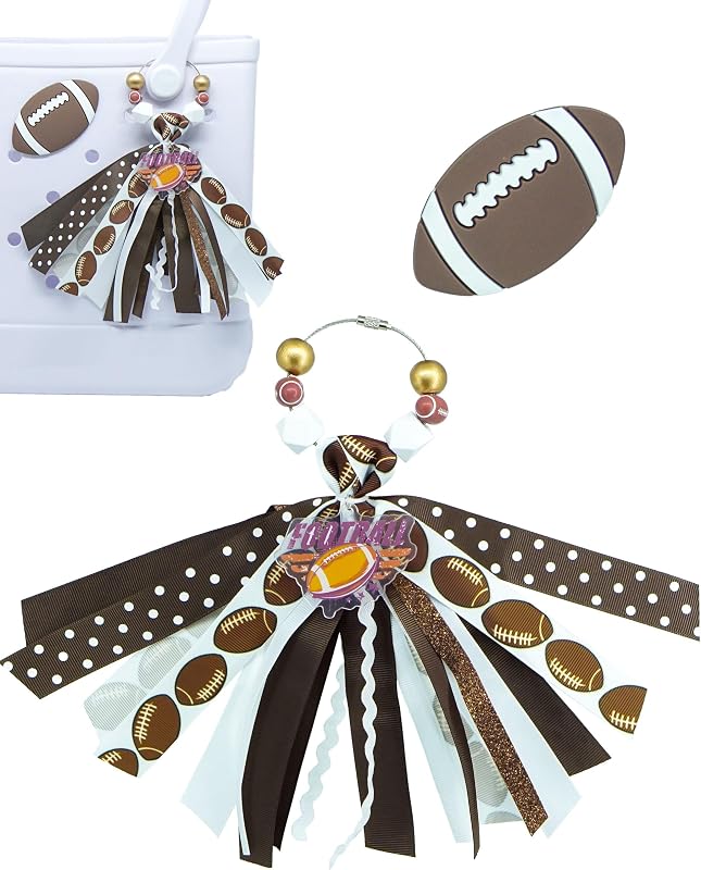 WENTIYA football charm for Bogg bag with wooden beads and tassel