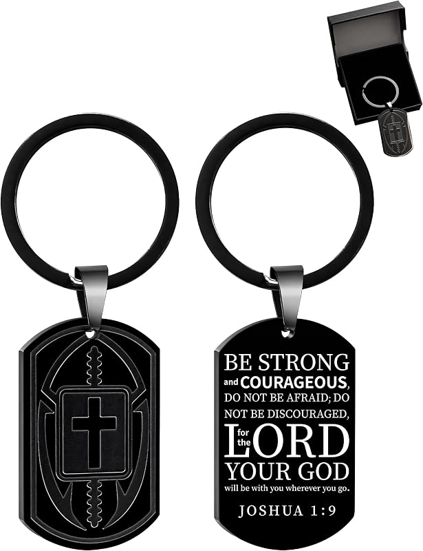 WENTIYA stainless steel cross keychain for men with sports initial and Bible verse